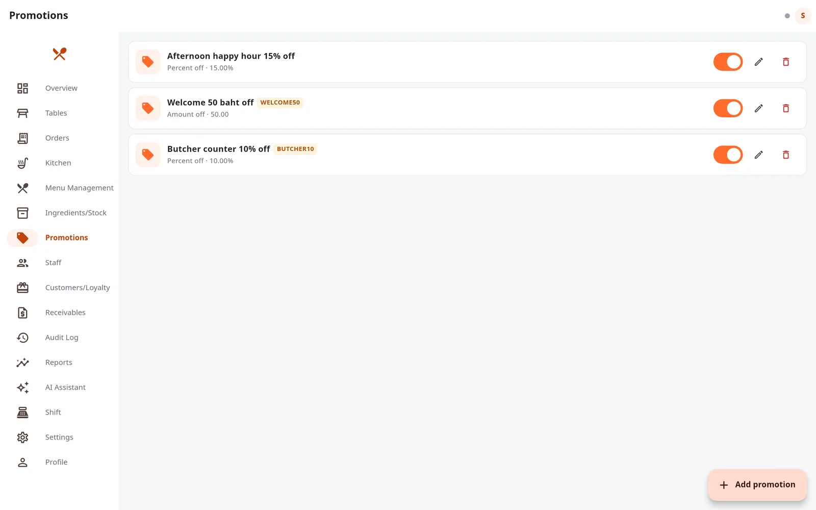 Three promotions: an afternoon happy hour, a welcome code and a weekend code